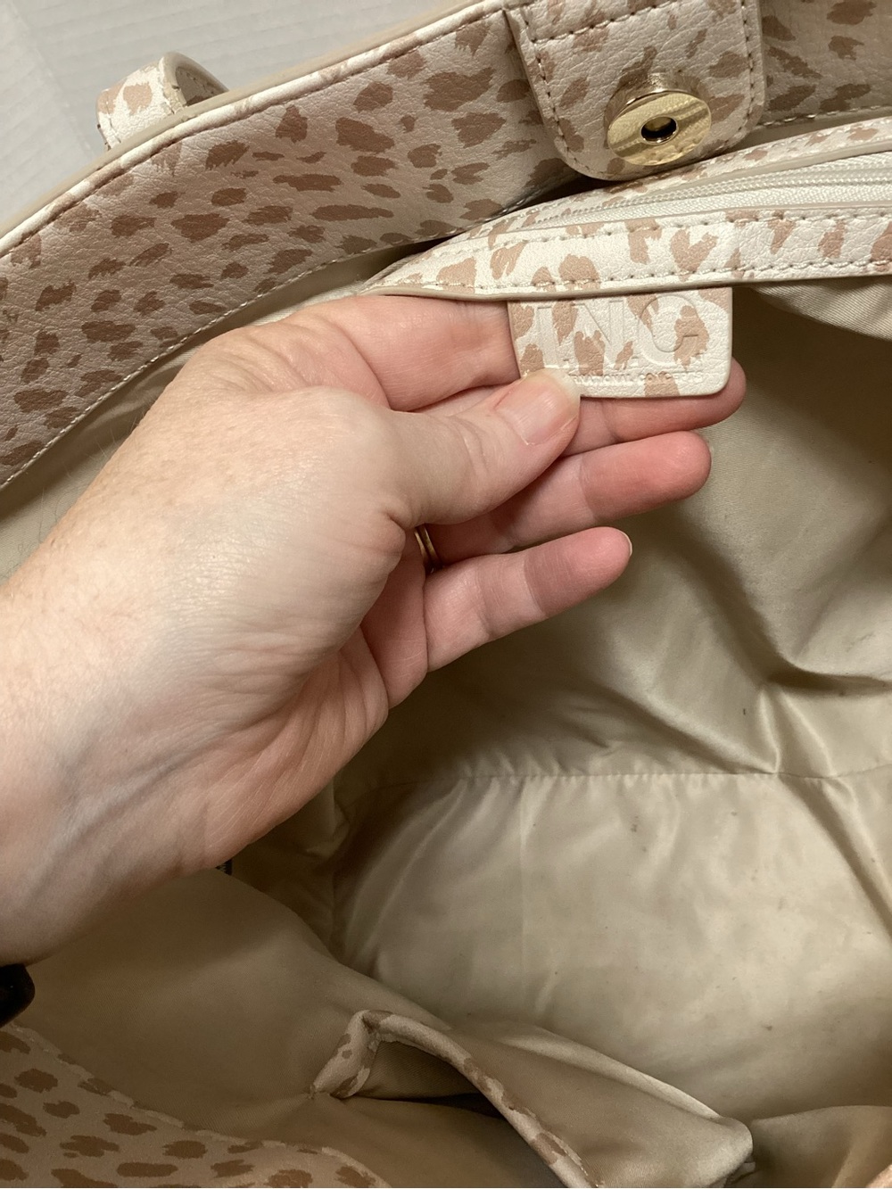 INC International Concepts Cream and Beige Animal Print Tote - Picture 10 of 14